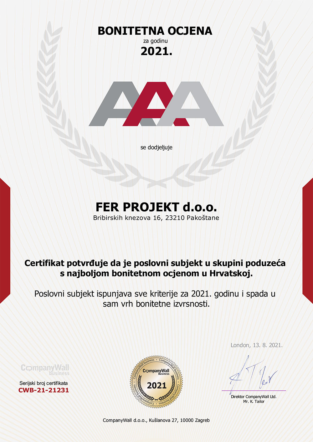 Fer projekt AAA certifikat